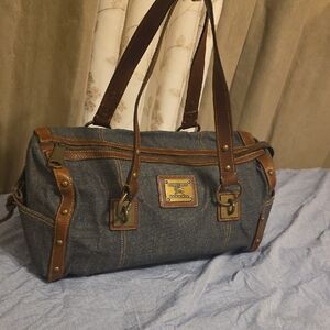 Burberry Denim and Brown Leather Travel Bag